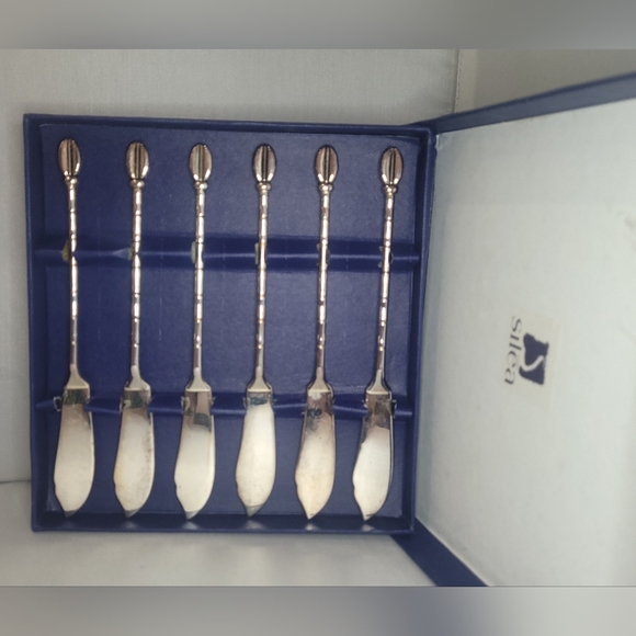 Silea Epns Silver Plate Coffee Bean Butter Knife Set in original box Vintage - Picture 4 of 4